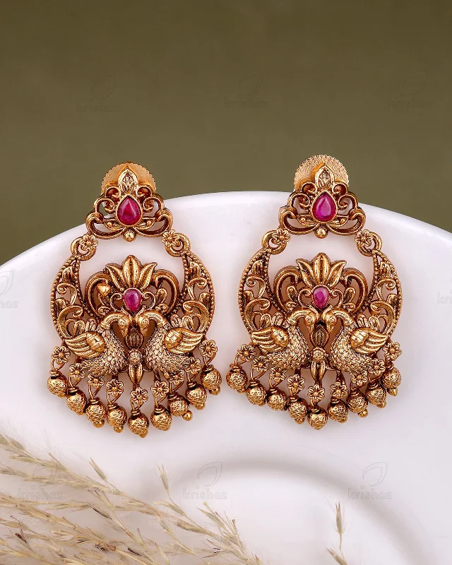 Best hoop earrings with satin ribbons for a soft, feminine appearance-Qiyara Temple Gold Danglers