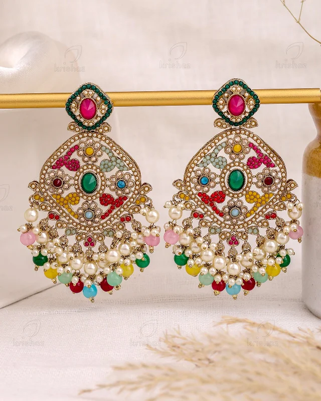 Best hoop earrings with vintage coins for a retro, antique-inspired style-Rania Pakistani Kundan Danglers