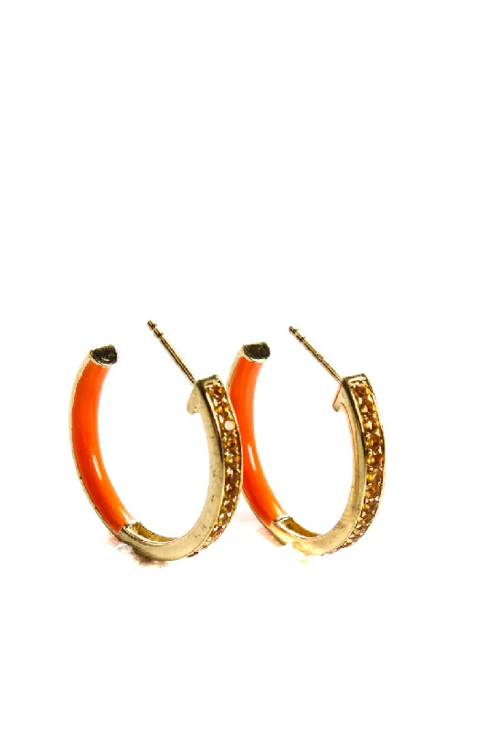 Hoop earrings with rhinestone-studded rims for a glamorous touch-Rarities Gold Plated Sterling Silver Citrine Crystal Huggie Earrings Orange 5.4G