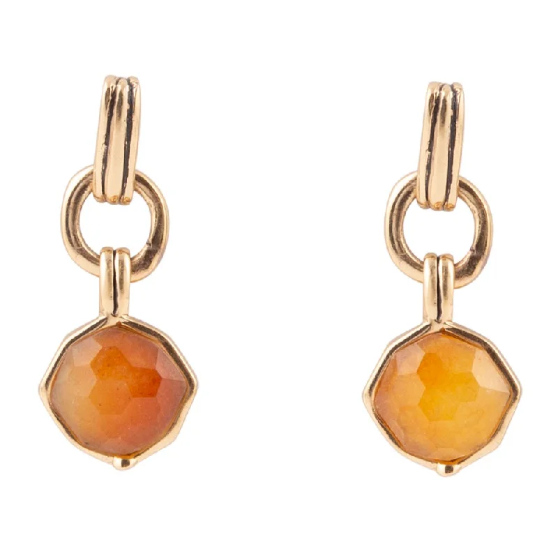 Hoop earrings with a matte black finish for a sleek, edgy vibe-River Rocks Orange Quartz and Golden Bronze Earrings