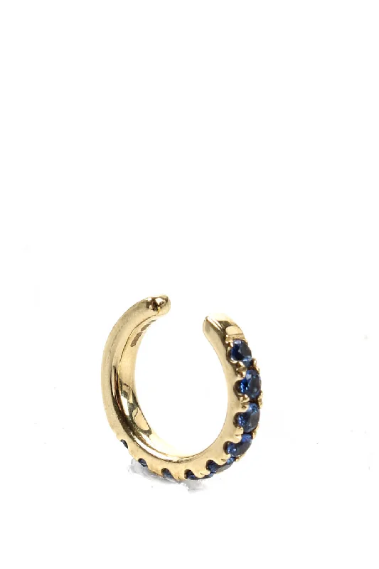 Hoop earrings with heart-shaped frames for a romantic and feminine look-Robinson Pelham Womens 14kt Yellow Gold Dark Sapphire Mono Hoop Earring Cuff