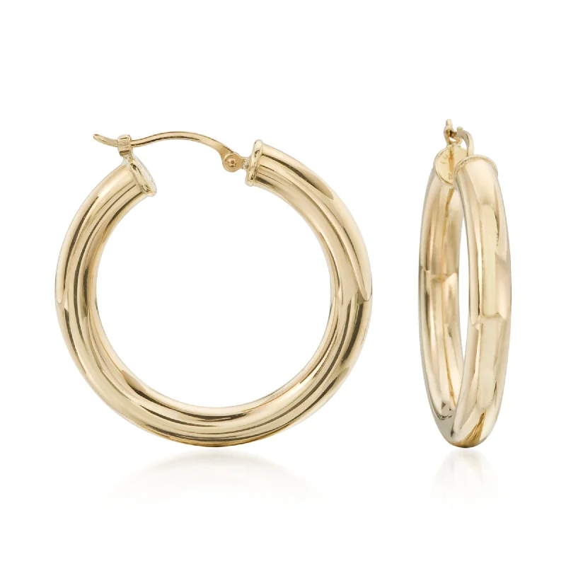 Hoop earrings with spiral designs for a dynamic and fluid look-Ross-Simons 4mm 14kt Yellow Gold Polished Hoop Earrings