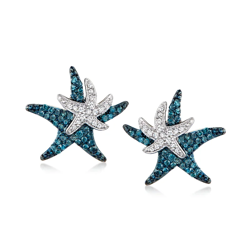 Best hoop earrings with baroque pearls for a luxurious and elegant vibe-Ross-Simons Blue and White Diamond Starfish Earrings in Sterling Silver