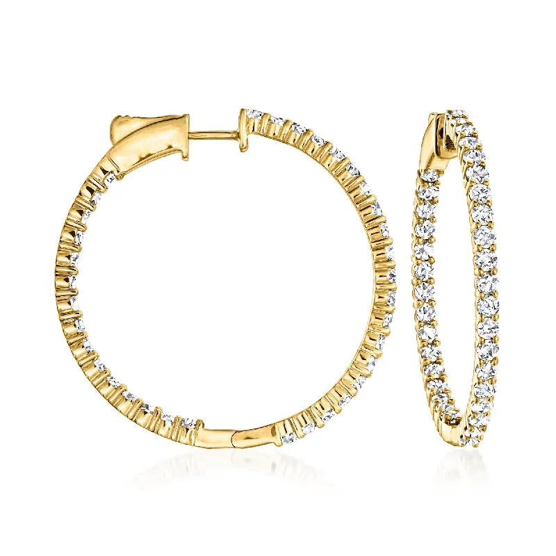 Stylish hoop earrings with diamond accents for an elegant and sparkling effect-Ross-Simons Diamond Inside-Outside Hoop Earrings in 14kt Yellow Gold