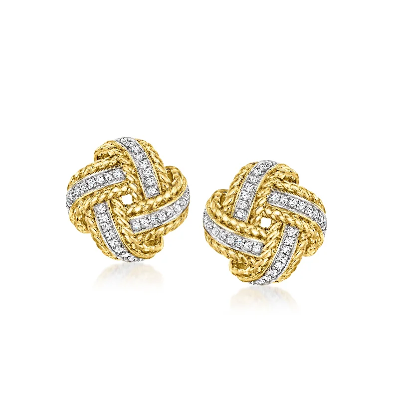 Hoop earrings with colorful beads for a fun and playful vibe-Ross-Simons Diamond Love Knot Earrings in 18kt Gold Over Sterling