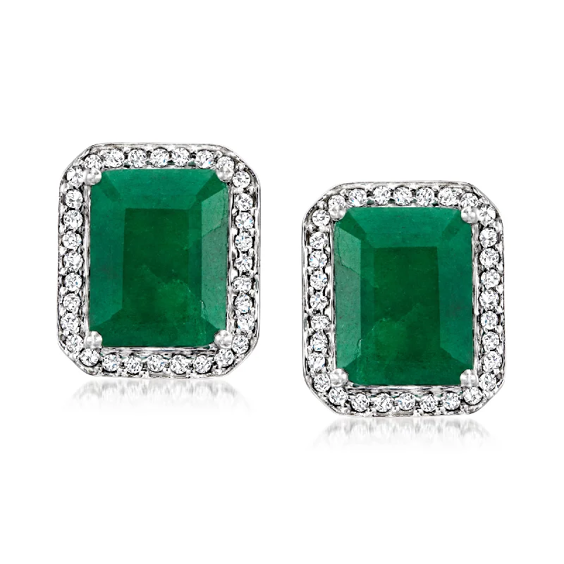 Best hoop earrings with intricate beaded details for a textured, stylish appearance-Ross-Simons Emerald and . Diamond Earrings in Sterling Silver