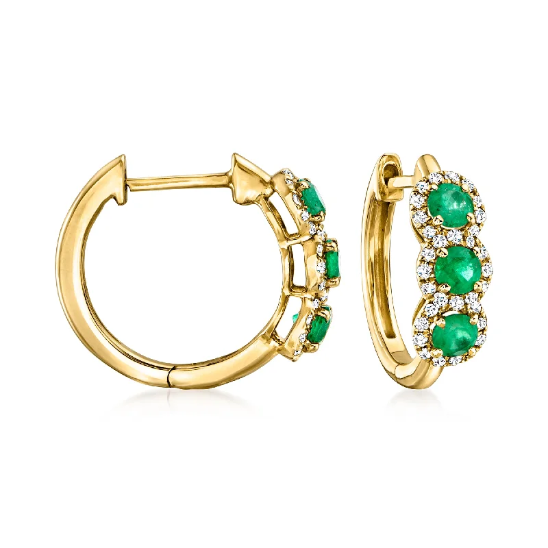 Best hoop earrings with rose gold for a romantic and warm aesthetic-Ross-Simons Emerald and . Diamond Hoop Earrings in 14kt Yellow Gold