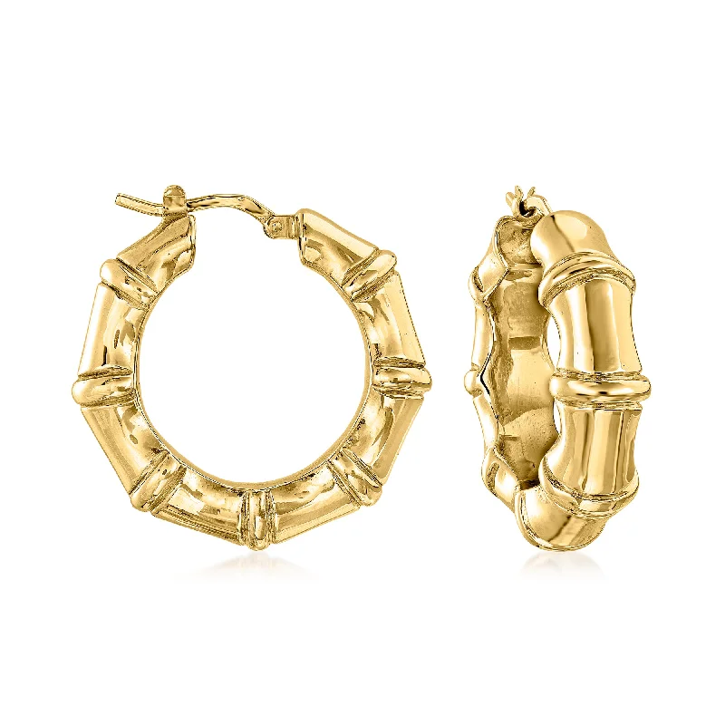 Best hoop earrings with geometric pendants for a modern, chic appeal-Ross-Simons Italian 18kt Yellow Gold Bamboo-Style Hoop Earrings