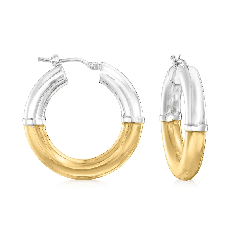 Best hoop earrings with twisted rope designs for a nautical-inspired style-Ross-Simons Italian 2-Tone Sterling Silver Hoop Earrings