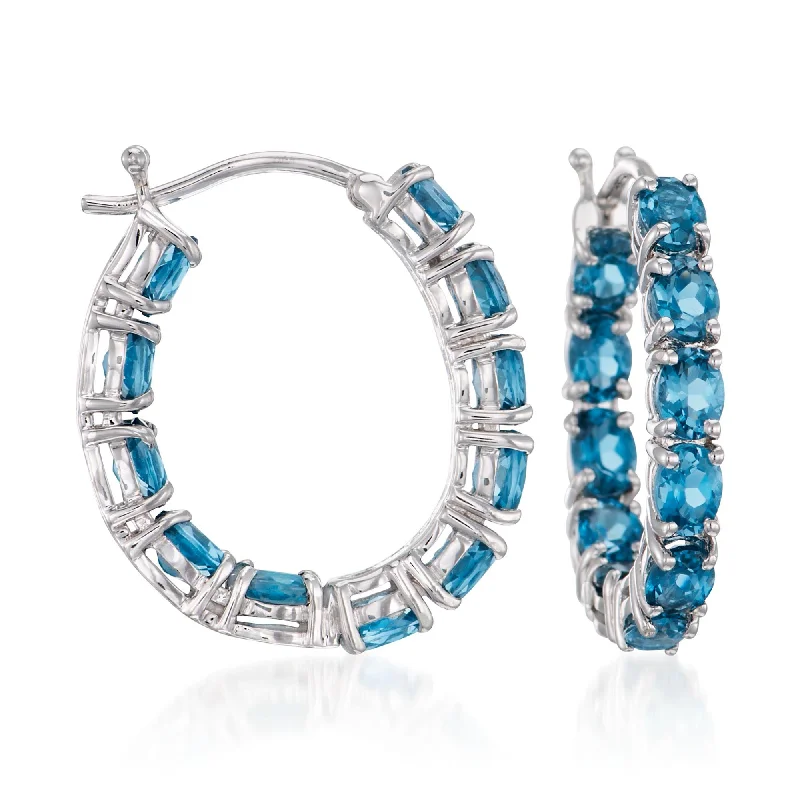 Best hoop earrings with geometric triangle shapes for a modern, chic design-Ross-Simons London Blue Topaz Inside-Outside Hoop Earrings in Sterling Silver