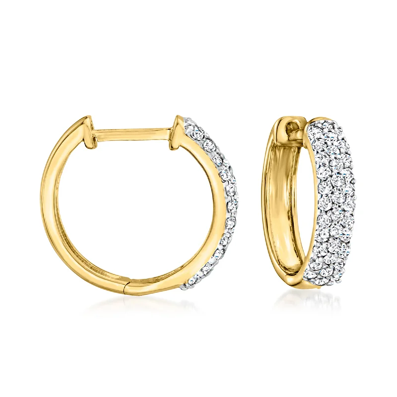 Best hoop earrings with hammered gold for a rustic yet elegant look-Ross-Simons Pave Diamond Hoop Earrings in 18kt Gold Over Sterling