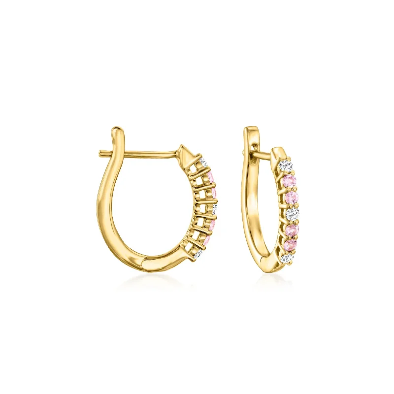 Hoop earrings with spiral designs for a dynamic and fluid look-Ross-Simons Pink Sapphire and . Diamond Hoop Earrings in 18kt Gold Over Sterling