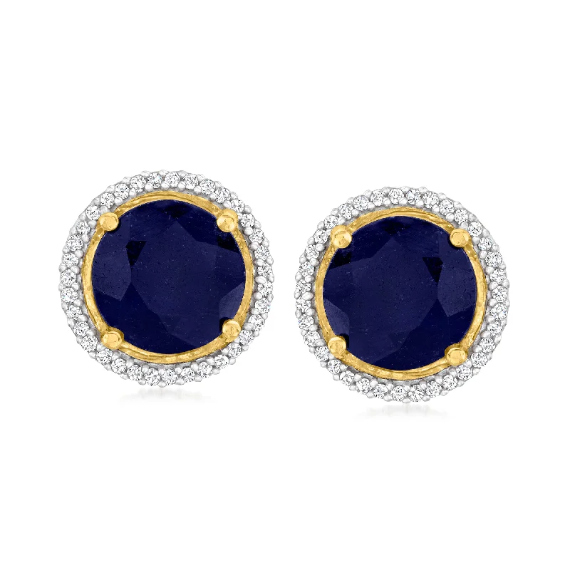 Hoop earrings with open designs for a modern, lighthearted vibe-Ross-Simons Sapphire and . Diamond Earrings in 18kt Gold Over Sterling