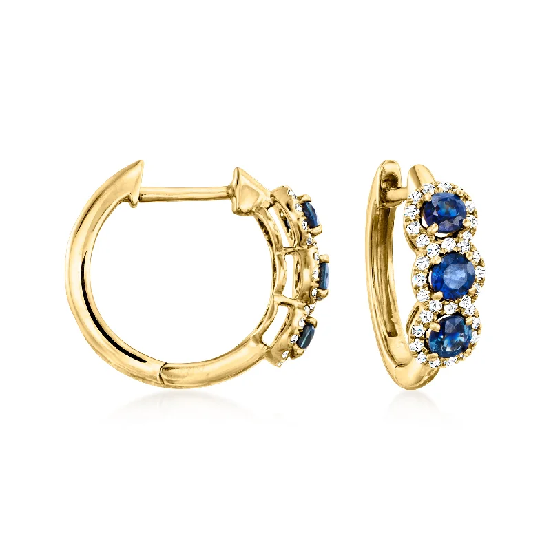 Hoop earrings with abstract wirework for an artistic, unique look-Ross-Simons Sapphire and . Diamond Hoop Earrings in 14kt Yellow Gold