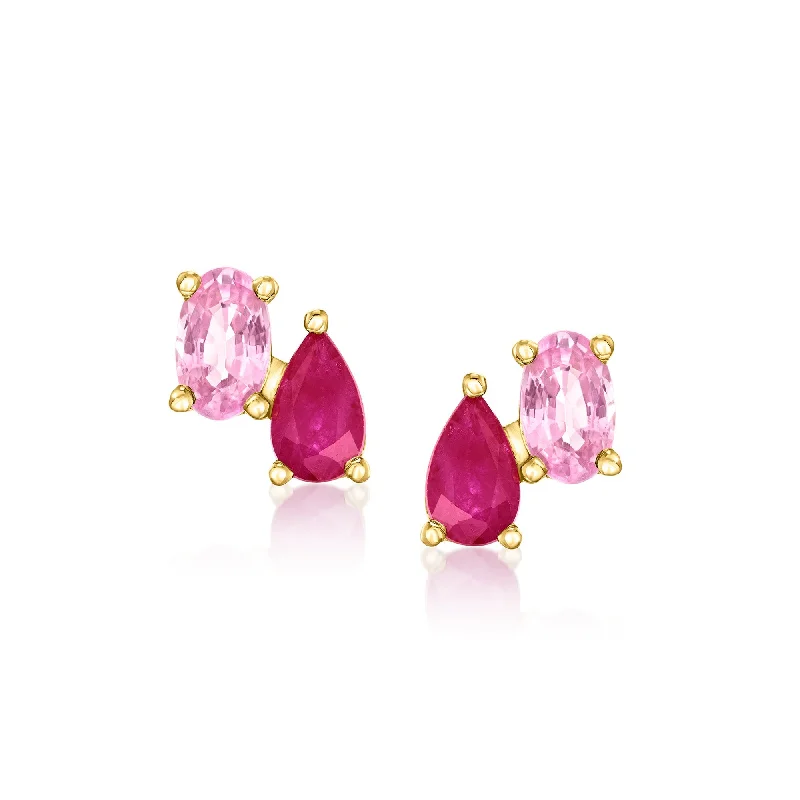 Hoop earrings with rhinestone embellishments for a glamorous and sparkling look-RS Pure by Ross-Simons Pink Sapphire and . Ruby Toi Et Moi Earrings in 14kt Yellow Gold