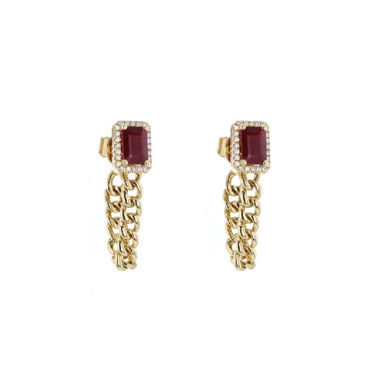 Best hoop earrings with detachable studs for a versatile and adjustable accessory-Ruby & Diamond Curb Link Chain Earrings