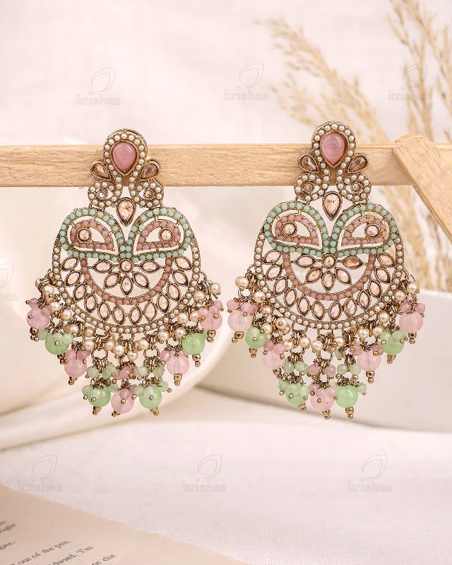 Hoop earrings with intricate designs for a unique and artistic appearance-Ruhana Pakistani Kundan Danglers