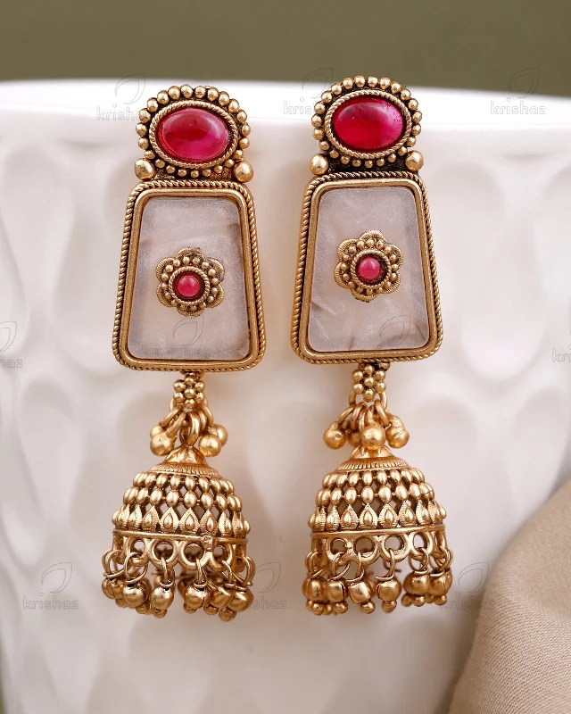 Large hoop earrings for a bold and statement-making fashion accessory-Ruhika Temple Gold Jhumki