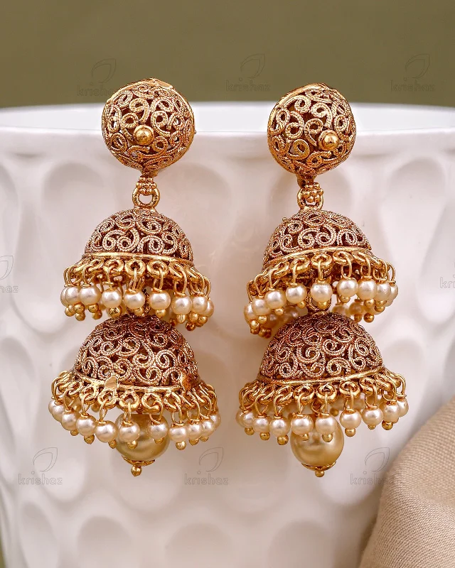 Best hoop earrings with snake-inspired designs for an edgy and fierce vibe-Sahara Temple Gold Jhumki