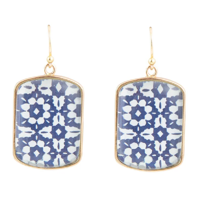 Hoop earrings with luxe velvet finishes for a rich and luxurious touch-Santorini Cobalt Blue and White Golden Earrings