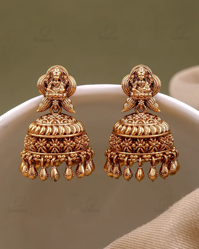 Hoop earrings with floral motifs for a feminine and nature-inspired look-Saranya Temple Gold Jhumki