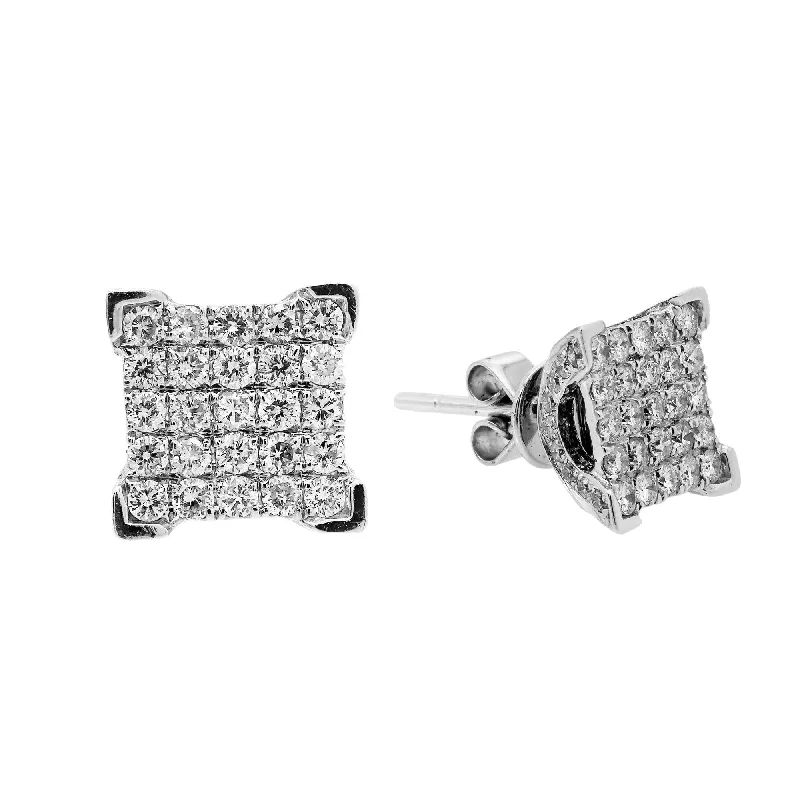 Hoop earrings with cut-out designs for a creative and lightweight effect-Small 14K White Gold  Unisex  Square Shaped  Diamond Earrings