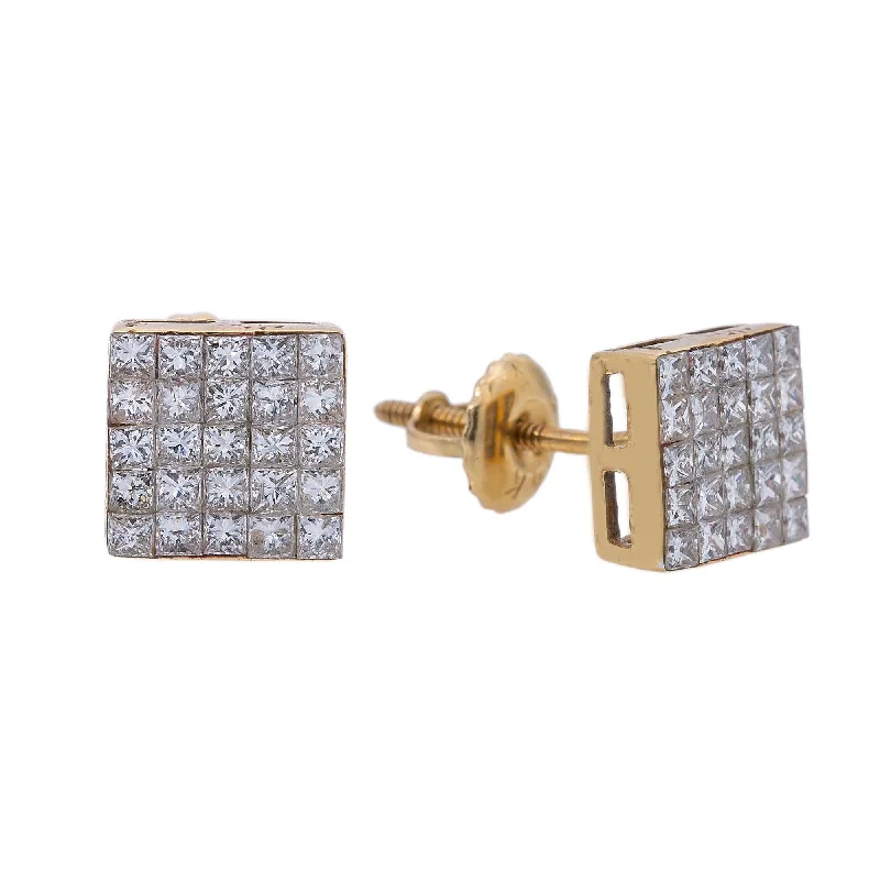 Hoop earrings with circle designs for a classic and timeless shape-Small 14K Yellow Gold  Unisex  Square Shaped  Diamond Earrings