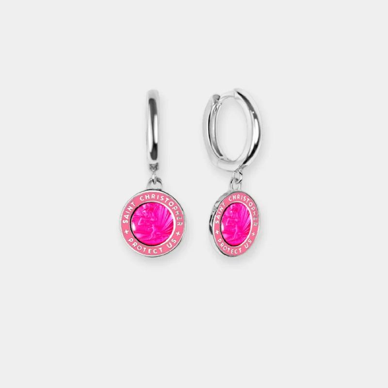 Hoop earrings with satin finishes for a smooth and elegant appearance-St. Christopher Earrings - Pink / Pink