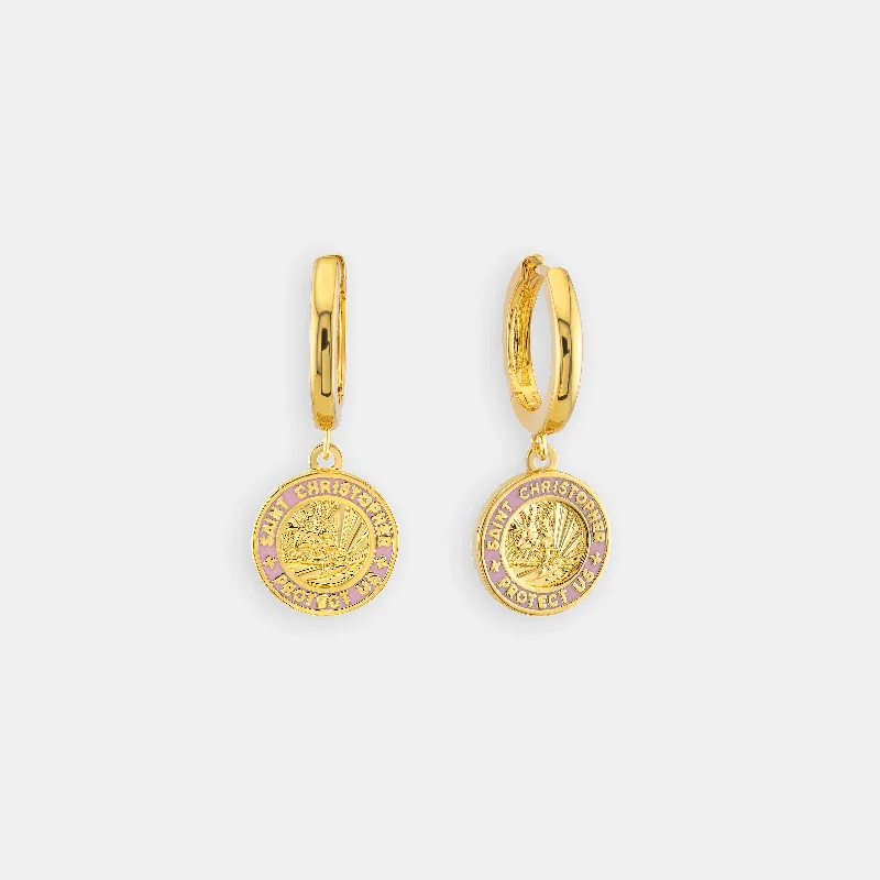 Best hoop earrings with smooth ceramic finishes for a polished, clean style-St. Christopher Earrings - Gold / Pink