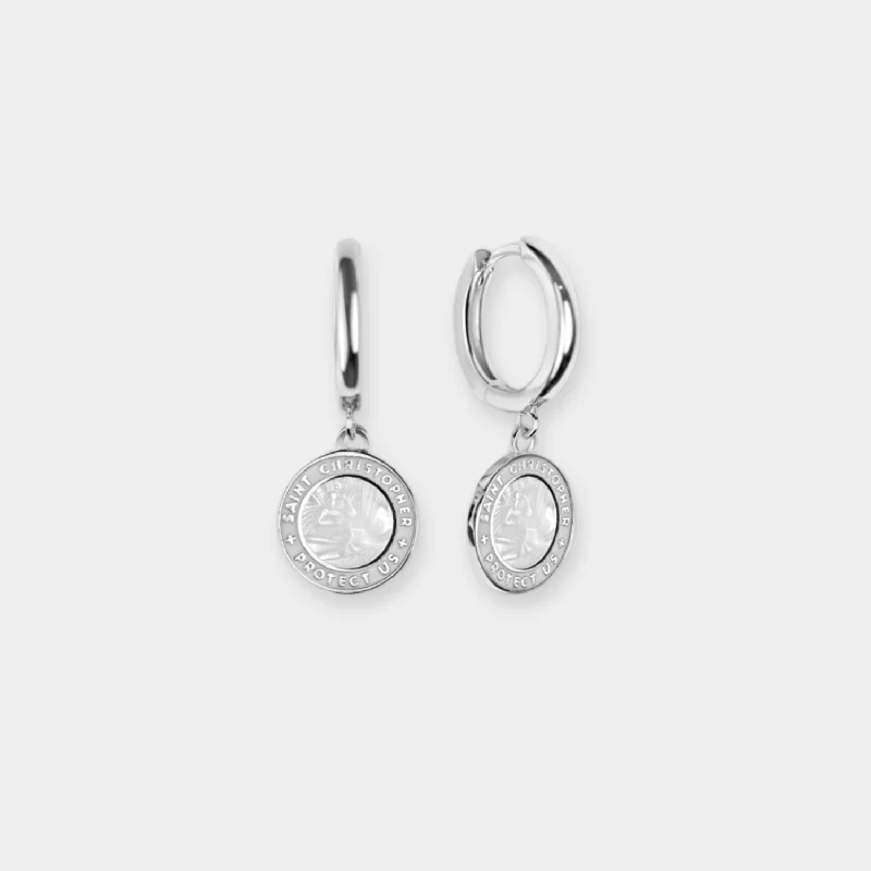 Hoop earrings with twisted metal designs for a dynamic and modern style-St. Christopher Earrings - White / White