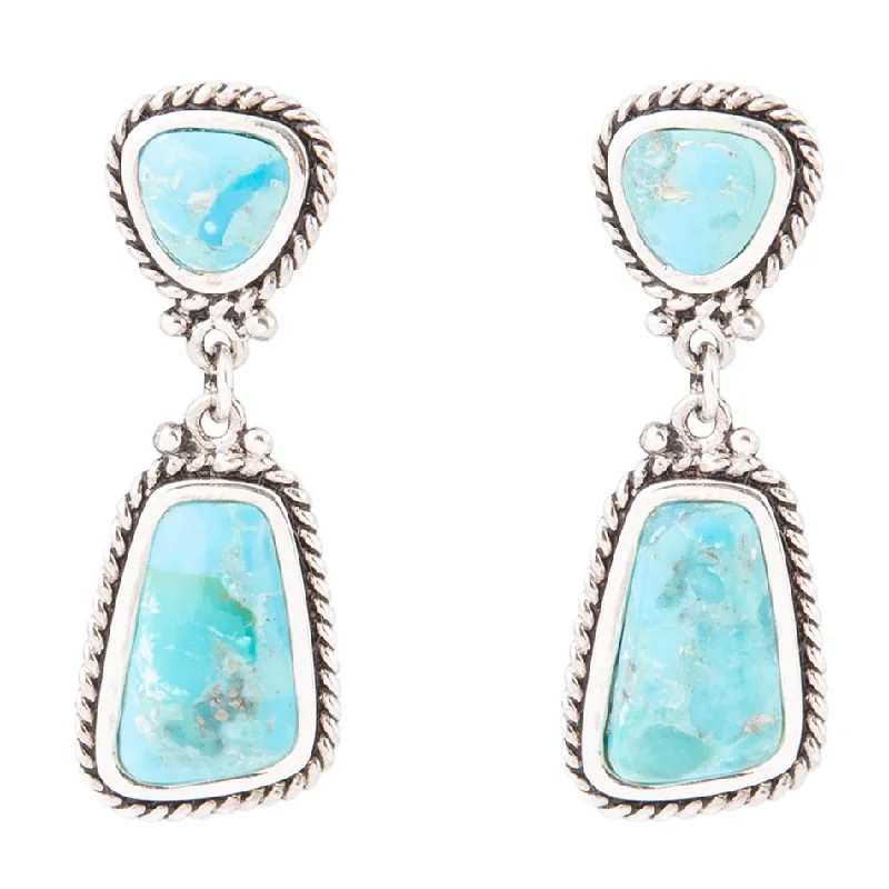 Hoop earrings with rhinestone embellishments for a glamorous and sparkling look-Statement Turquoise and Sterling Silver Roped Earrings