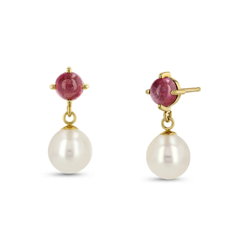 Best hoop earrings with snake chain details for a sleek and modern touch-Stone Pearl Drops - Pink Tourmaline