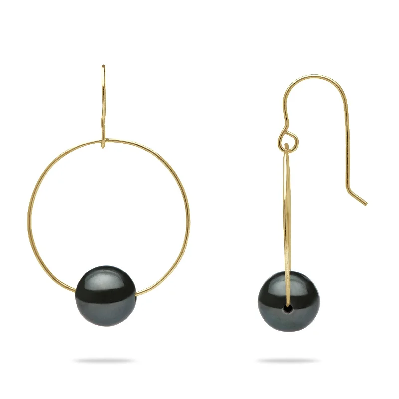 Best hoop earrings with cubic zirconia for a budget-friendly, dazzling look-Tahitian Black Pearl Hoop Earrings in Gold - 9-10mm