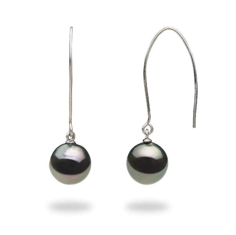 Best hoop earrings with cubic zirconia for a budget-friendly, dazzling look-Tahitian Black Pearl Earrings in White Gold - 9-10mm