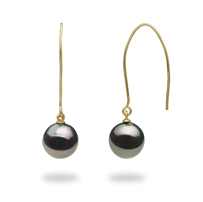 Best hoop earrings with geometric triangle shapes for a modern, chic design-Tahitian Black Pearl Earrings in Gold - 9-10mm