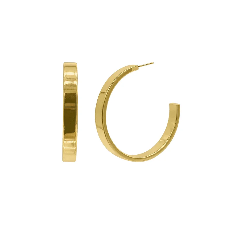 Hoop earrings with tortoiseshell designs for a chic and classic style-Tarnish Resistant 14k Gold Plated Flat Hoops