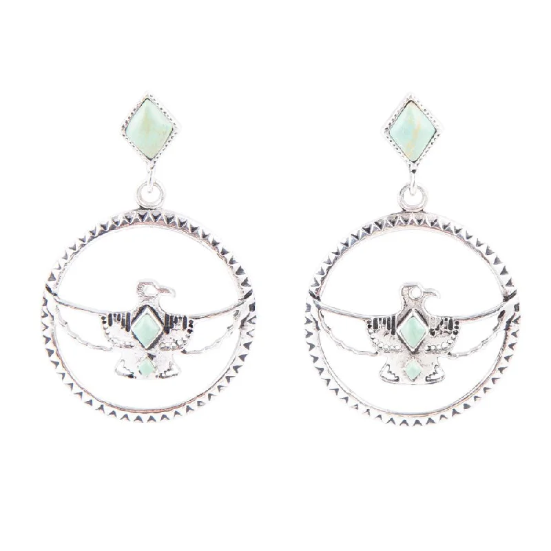 Stylish hoop earrings with diamond accents for an elegant and sparkling effect-Thunderbird Green Turquoise and Sterling Silver Earrings