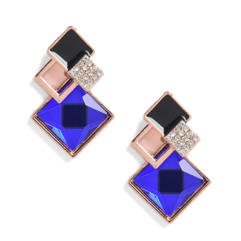 Best hoop earrings with enamel details for a colorful and modern look-Trendy Blue Diamond Shaped Studs