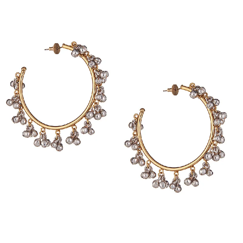 Stylish hoop earrings with diamond accents for an elegant and sparkling effect-Tribal Hoop Earrings in Silver