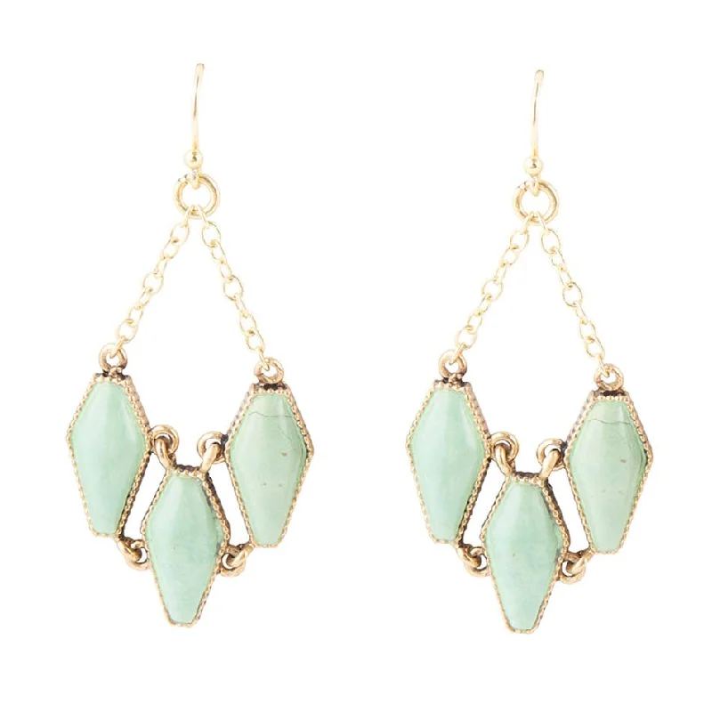 Best hoop earrings with gemstone accents for a colorful and elegant appearance-Trillion Green Turquoise Chandelier Earrings