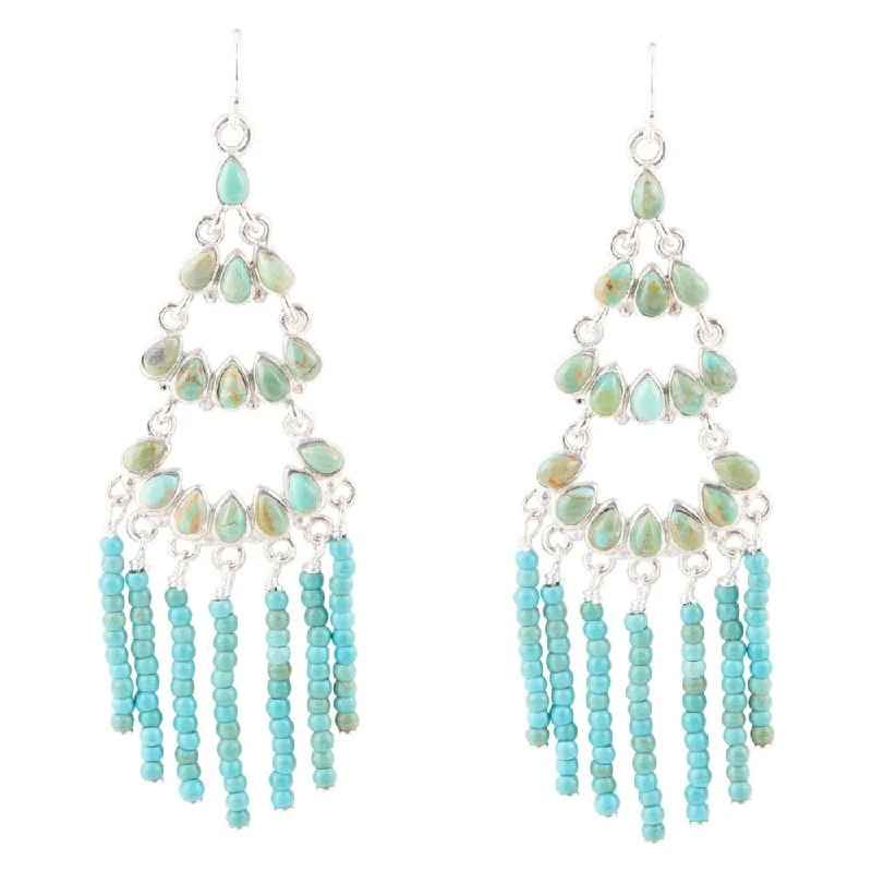 Hoop earrings with twisted leather for a chic and modern boho look-Turquoise Layered Chandelier Earrings