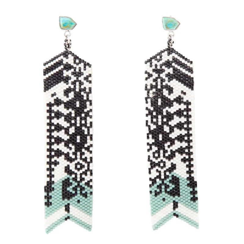 Hoop earrings with leather accents for a sleek and bold combination-Turquoise Long Woven Seed Bead Earrings