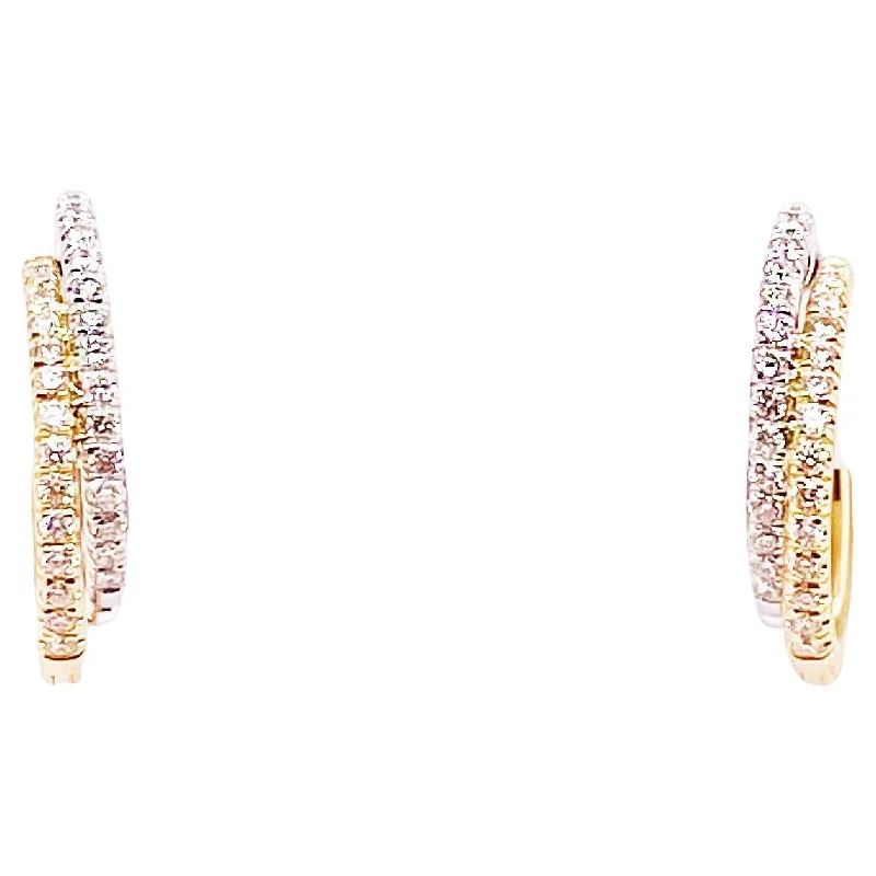 Hoop earrings with dangling charms for a playful and fun look-Two Toned Diamond Huggie Earrings