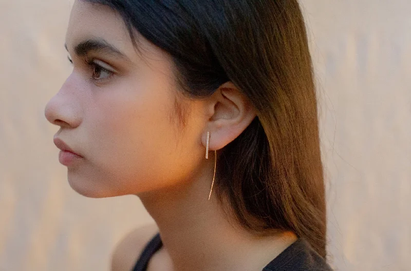 Hoop earrings with leather accents for a sleek and bold combination-Pave Vertical Arc Pulls