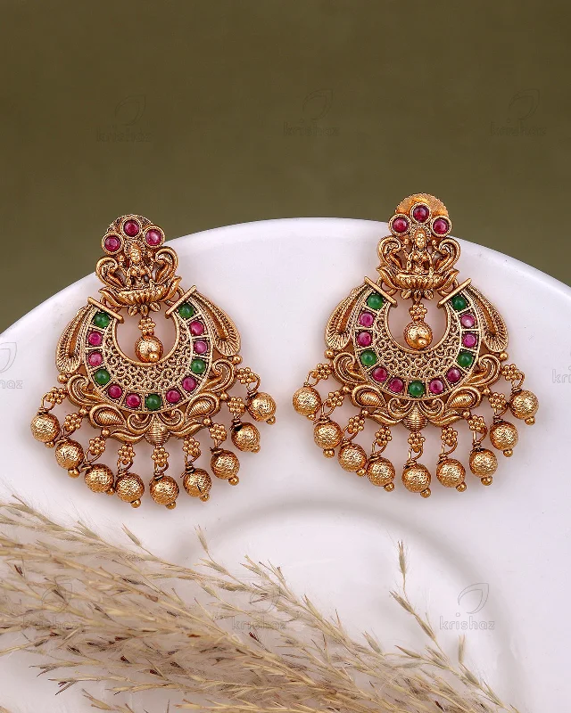 Best hoop earrings with butterfly motifs for a playful and whimsical appearance-Vrishin Temple Gold Danglers