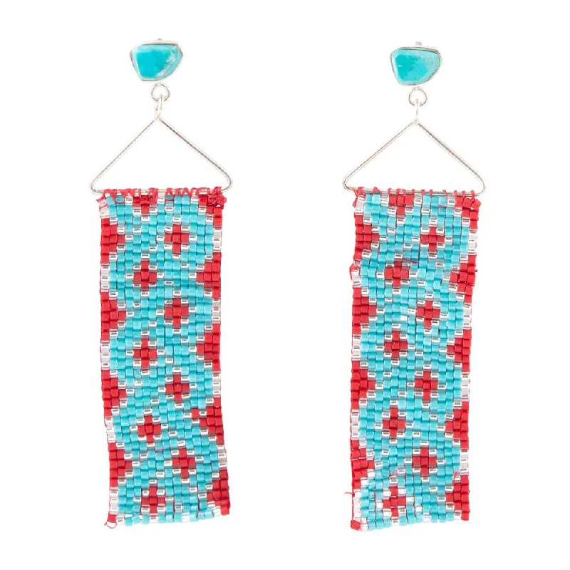 Best hoop earrings with rose gold for a romantic and warm aesthetic-Turquoise Woven Seed Bead Earrings