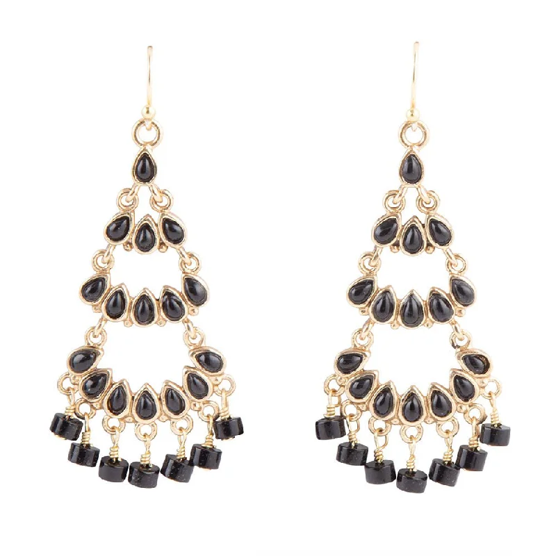 Hoop earrings with polished metal for a shiny and high-quality finish-Xavier Black Onyx Chandelier Earrings