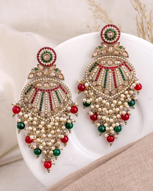 Hoop earrings with gold accents for a warm, elegant statement piece-Zareen Pakistani Kundan Danglers