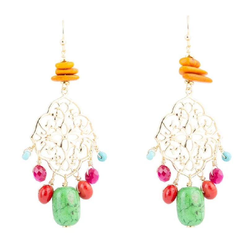 Hoop earrings with abstract wirework for an artistic, unique look-Zion Multi-Color Golden Chandelier Earrings