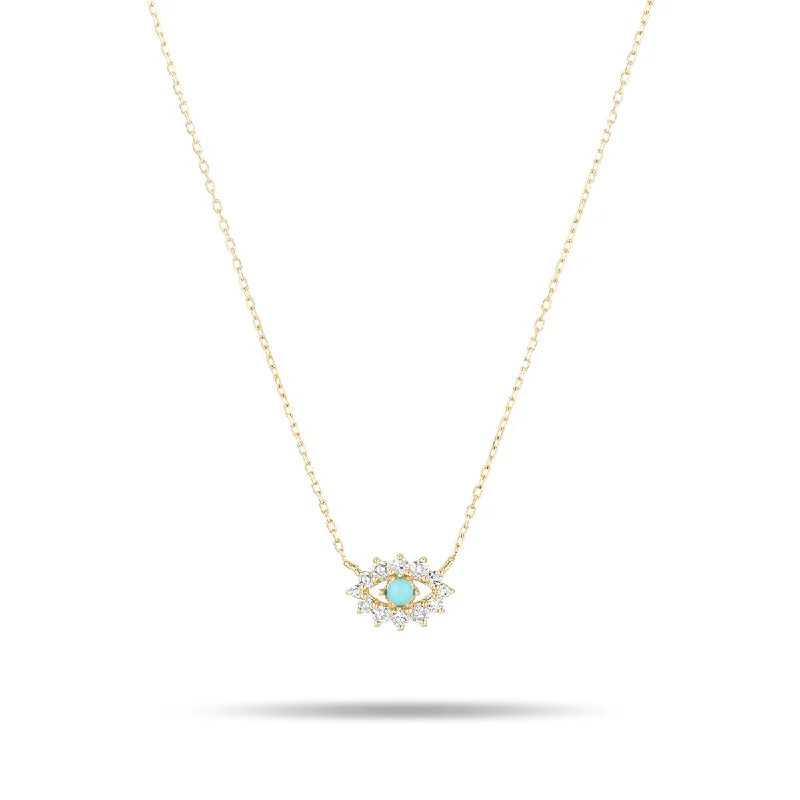 Stunning necklaces and pendants with aquamarine stones for a serene effect-14K Turquoise and Diamond Evil Eye Necklace